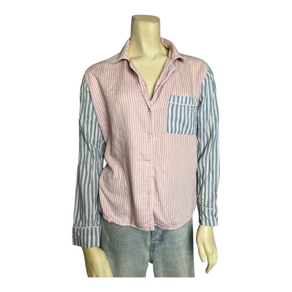 Rails Clara Mixed Orchid Stripe Button Down Pajama Shirt Top Small Preppy Twee